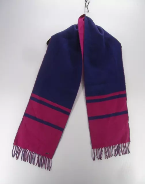 Coach Scarf Women Blue Pink Wool Cashmere Knit Fringe Striped Logo Rectangle