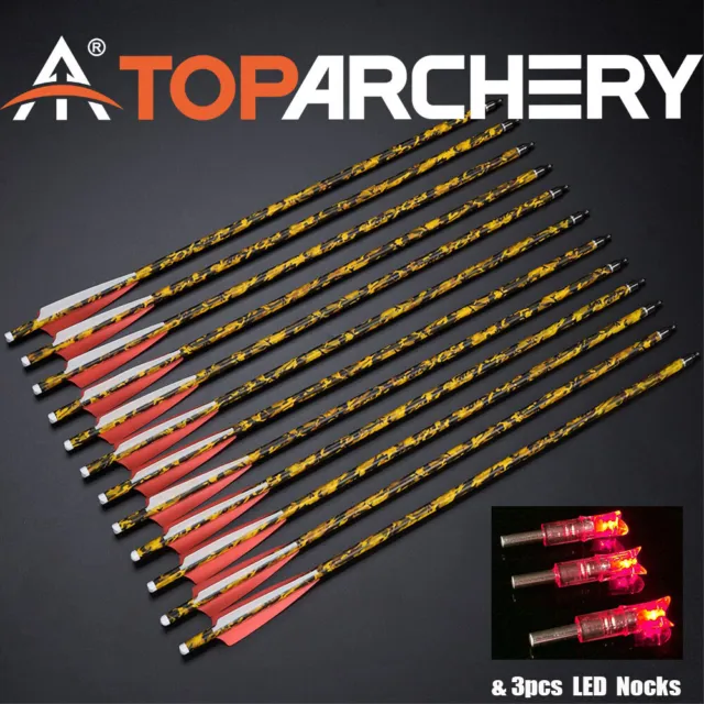 TOPARCHERY 20" Carbon Crossbow Bolts Arrows & 3pcs LED Lighted Nocks Hunting