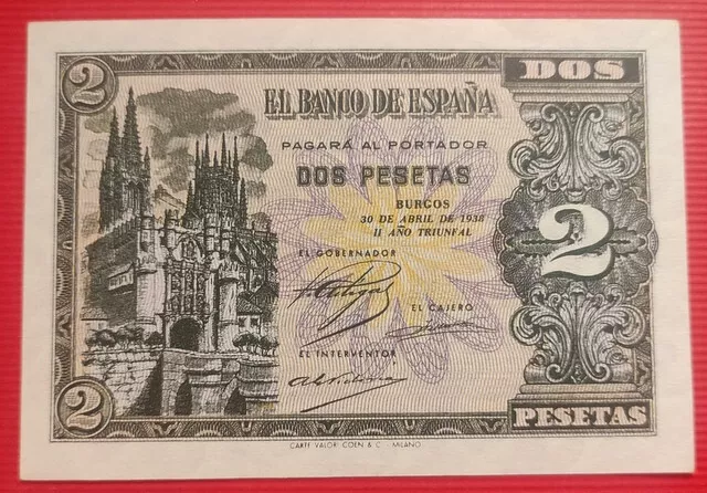 Billete 2 Pesetas  Abríl  1938 Sin Circular ( Sc ) Unc / Serie -N