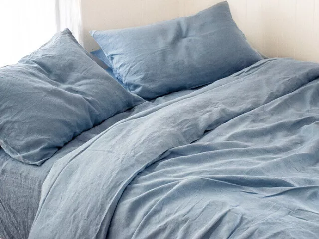 Sky Blue Linen Bedding Duvet Cover Softened Quilt Cover Washed Linen Bedding Set