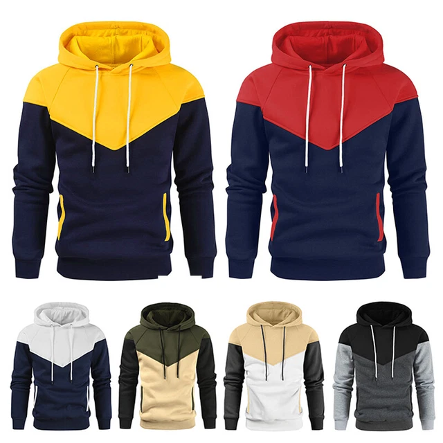 Uomo Felpa Con Cappuccio Casual Tinta Unita Tasca Slim Maglione Pullover Maglia