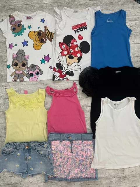 Girls Summer Bundle LOL Minnie TShirts Vests Denim Sequin Skirt Shorts 6-7 Years