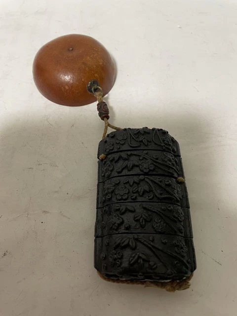 INRO tiger pattern MAKI-E lacquer wooden Japanese antique & NETSUKE Jp