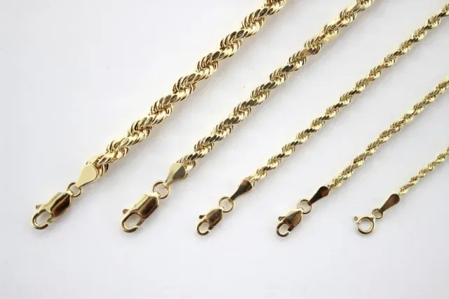 10K Yellow Gold Rope Twist Link Chain Necklace Bracelet Anklet 2mm~5mm 7" ~ 30"