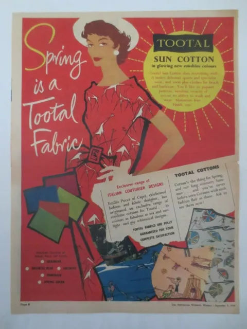 VINTAGE AUSTRALIAN ADVERTISING 1958 ad TOOTAL FABRICS Emilio pucci ...