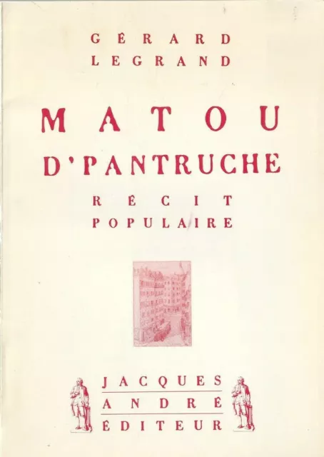 Rare Eo Gérard Legrand + Magnifique Dédicace En Argot : Matou D' Pantruche