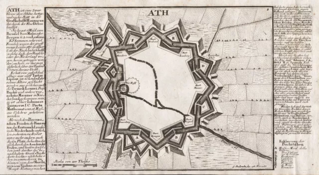 Ath Hainaut Région Wallonne Belgique Bodenehr Gravure Engraving 1720