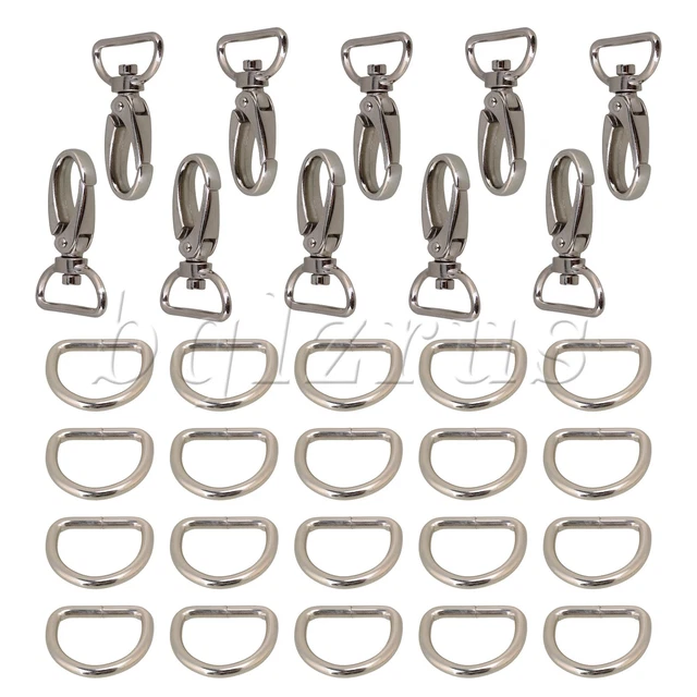 Kit de 30 broches giratorios de langosta de 1,18"" y anillos en D de metal de 0,98"" de plata
