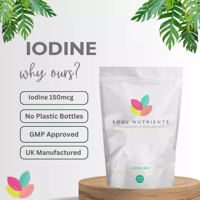Iodine Tablets- 120 Tablets- 150mcg Tablets for Thyroid Health- Antioxidant