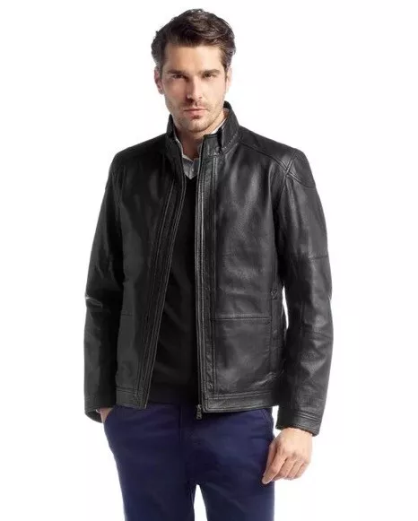 Genuine Hugo Boss Alekson Black 100% Goatskin Leather Zip Jacket Size Uk 50