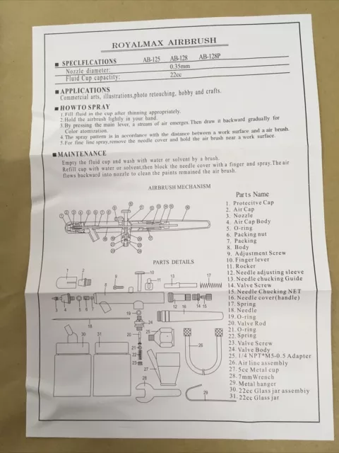 Royalmax Airbrush set. unused 0.35mm. Airline Included 3