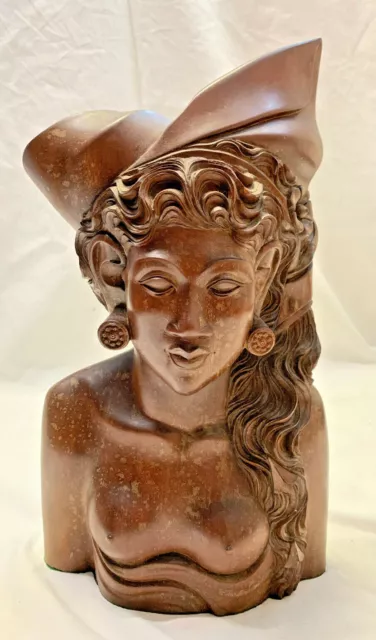 Vtg Ironwood Carved Wood Klung Klung Statue Bust Female Figure Balinese