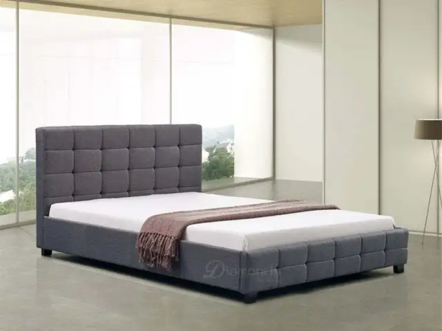 LINEN Gray Fabric Upholstery Bed Frame/Timber/Double/Queen/King