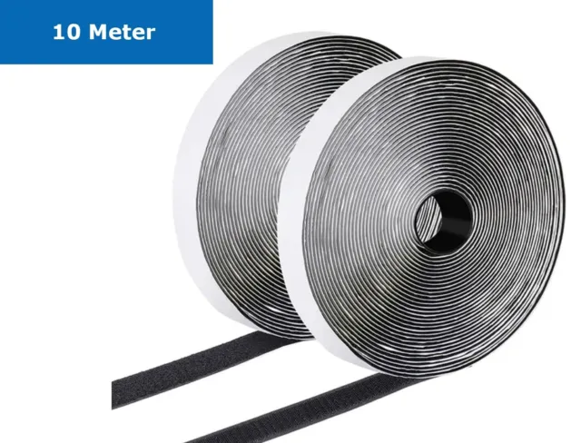 10 Meter Klettverschluss Klettband Selbstklebend Aufnähen Extra Stark Schwarz