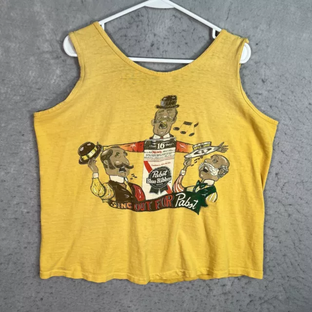 Vintage 70s Pabst Blue Ribbon Sing Out Tank Top T Shirt Adult Large Yellow Mens