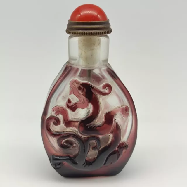 Antique Chinese Old Beijing Glaze Snuff Bottle Carved Dragon Statue Collectibles