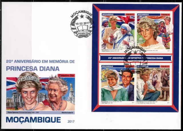 Mosambik 2017 20th Gedenken Jubiläum Von Prinzessin Diana Blatt FDC