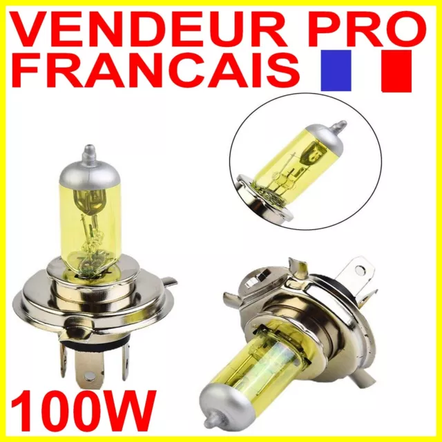 AMPOULE LAMPE H4 100/90W JAUNE YELLOW 3000K HALOGENE POUR FEU PHARE 12V P43t-38