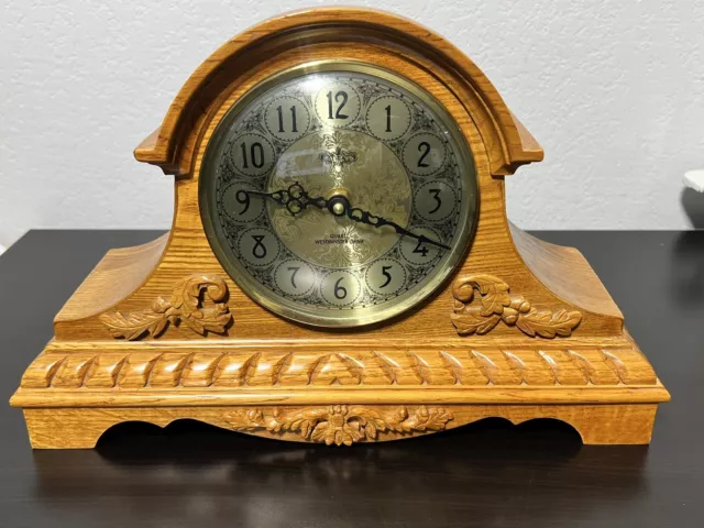 D&A Westminster Chime Mantle Clock Oak Large Leaf Vine Wood