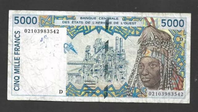 Billete De 5000 Francos En Muy Buena Condición De Estados De Africana Occidental/Malí 1992-2003 Pick-13