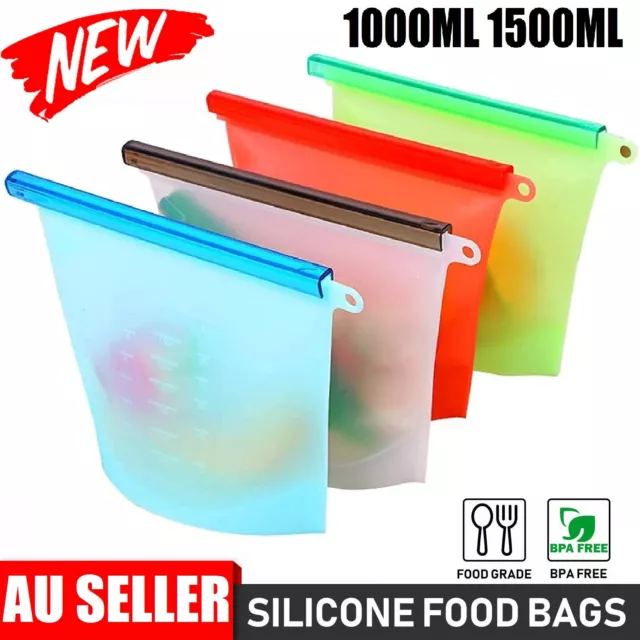 Silicone Food Storage Bags Reusable Liquid,Meat,Sandwich,Fruit Dishwasher AU