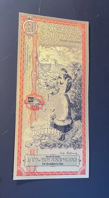 Utah 10 Goldback - 1/100Th Troy Ounce 24K Gold