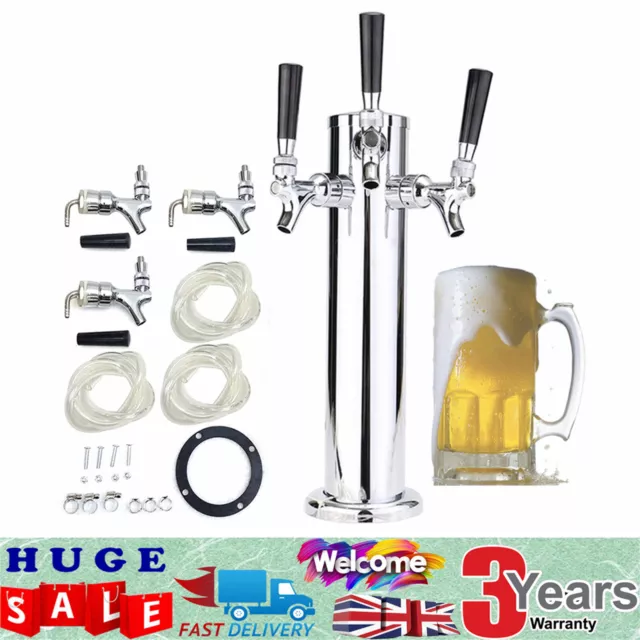 3 Tap Faucet Draft Beer Tower Homebrew Bar Dispenser Stainless Steel Beer Tower