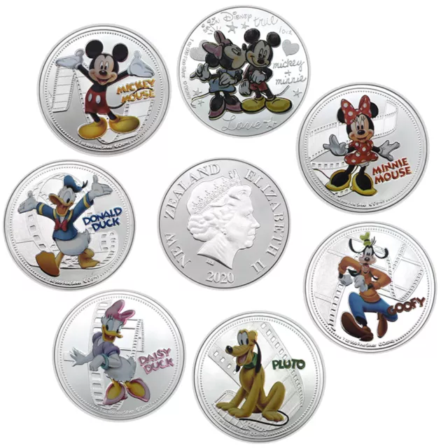 7pcs Disney Challenge Coin Mickey Minnie Donald Duck Silver Coin Collection Gift