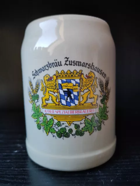 schöner Bierkrug 0,5 l BRAUEREI SCHWARZBRÄU ZUSMARSHAUSEN BAYERN German Stein