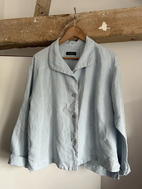 Elemente Clemente 100 % Linen Pale Blue  Washed Oversized Jacket Size 1