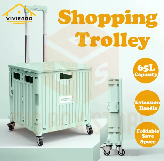 Folding Shopping Trolley Cart Portable Grocery Basket Rolling Wheel with Cover