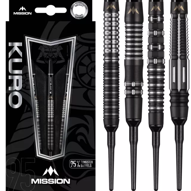 Mission Soft Tip Kuro Darts Set 19g 20g 21g 22g 23g grams Black Titanium Softip