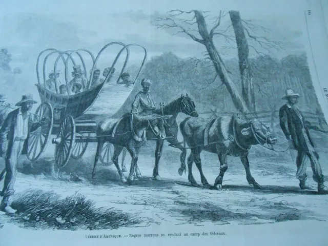 Gravure 1864 - Guerre Amérique - Nègres marrons se rendant au camp des fédéraux