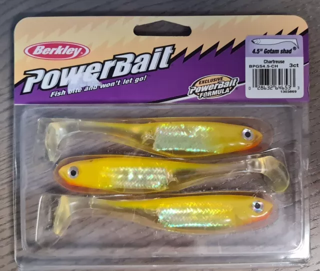 Berkley Powerbait GOTAM SHAD 4.5IN 11cm CHARTREUSE 3 Stück 3D Fisch ABVERKAUF