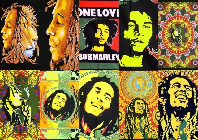 5 Pièces Coton Bob Marley Tenture Murale Tapisserie Affiche Jeté Hippie Gros Lot