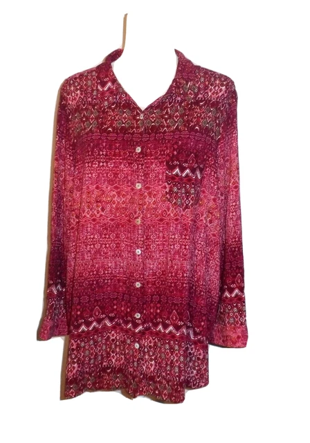 Nitro Women's Size 3X Button Up Blouse Aztec Southwestern Turn into 3/4 Sleeve