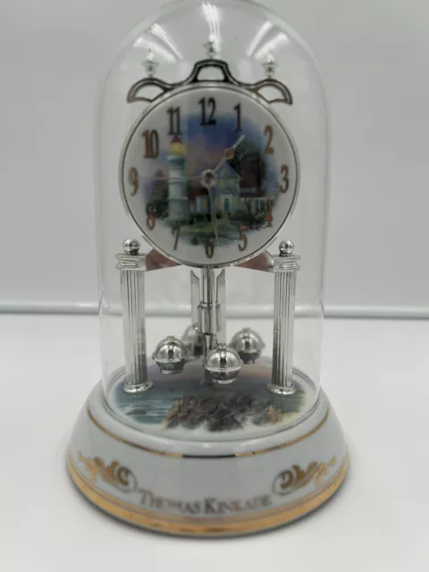 Thomas Kinkade Chime Clock w/Glass Dome Victorian￼ Light House Cottage 2006
