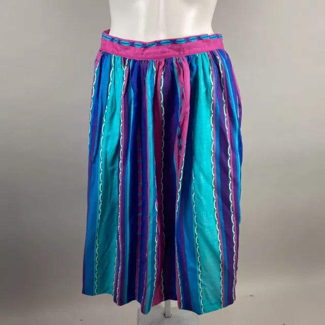 Vtg 80s Colorful Southwest Print Stripe Pink Blue A Line Skirt Size 14 Rayon