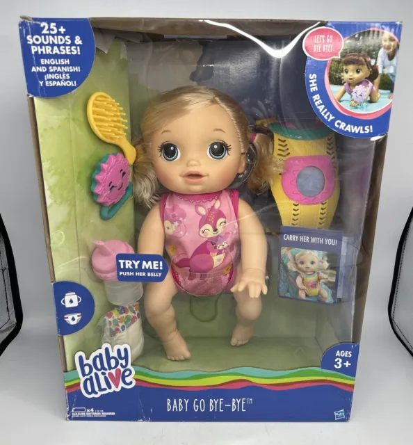 Baby Alive Baby Go Bye Bye Blonde Hair Doll 25+ Sounds & Phrases New In Open Box