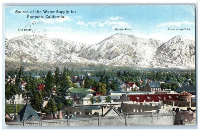 1917 Source Water Supply Old Baldy Ontario Cucamonago Pomona California Postcard