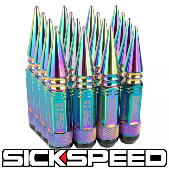 Sickspeed 16Pc Neo Chrome Spiked Aluminum Extended 108Mm 3Pc Lug Nuts 12X1.5 L16