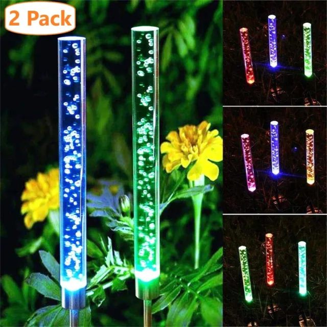 Outdoor Solar LED RGB Crystal Bubble Tube Lights Garden Decor Lamp Color Change