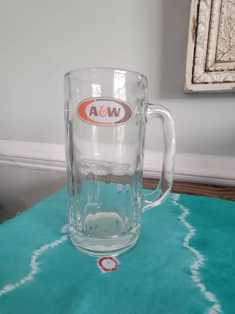 Vintage A&W Logo All American Food Large Heavy Glass AW Root Beer Mug 7” Tall