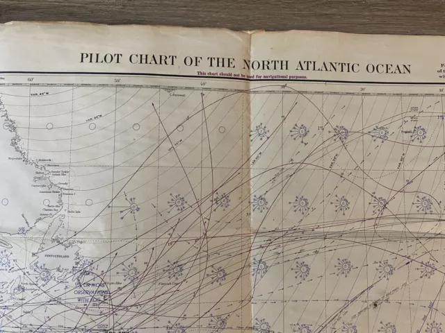 Rare Vintage 1945 United States US Navy Military North Atlantic Pilot Chart Map 3