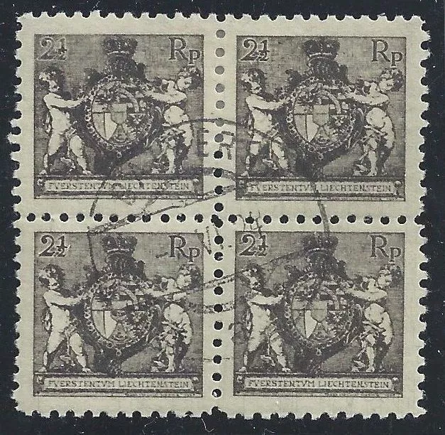 1921 Liechtenstein - Zumstein n . 46B, 2 Â½ rappen coats of arms, USED QUARTIN