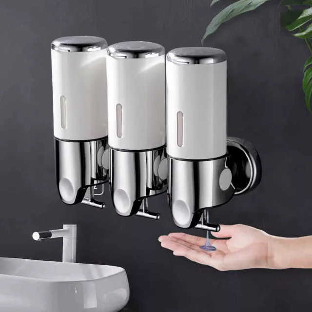 3x Dispensador de jabón de montaje en pared Baño Ducha Champú Loción Contenedor Set