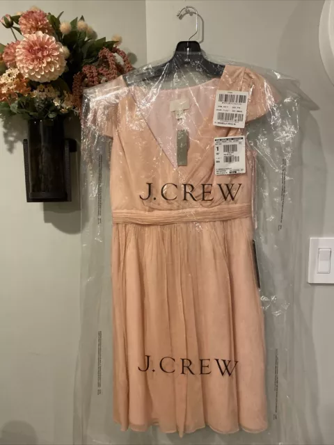 NWT J Crew Mirabelle Dress Blush Pink Petite 10 V Neck 100% Silk Bridesmaid