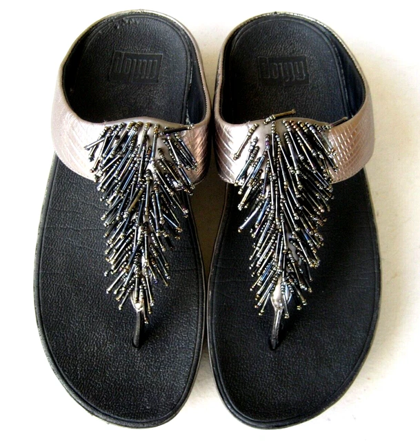Fitflop womens sandals 8 Pewter Metallic Wedge Thong