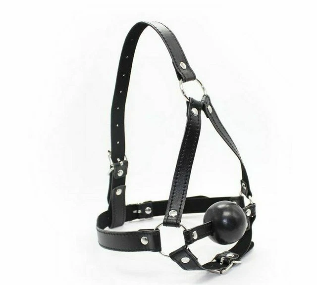 Harnais De Visage Cuir Noir Avec Ball Gag Rouge - SM Bondage Soumission - Neuf