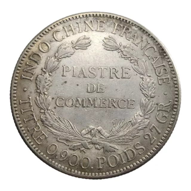 1921 Silver 1 Piastre Commerce French Indo-China Rare Crown Thaler Sized Coin 5E 2